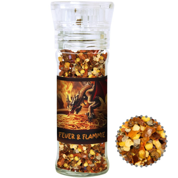 Gewürzmischung Feuer und Flamme, ca. 45g, transparente Gewürzmühle