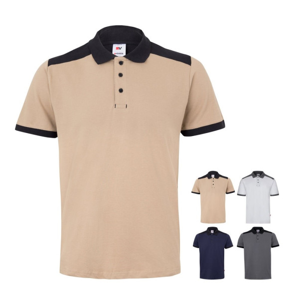 VL VELES. Zweifarbiges Stretch-Piqué-Poloshirt (200 g/m²) mit kurzen Ärmeln, aus Polyester (96 %) un