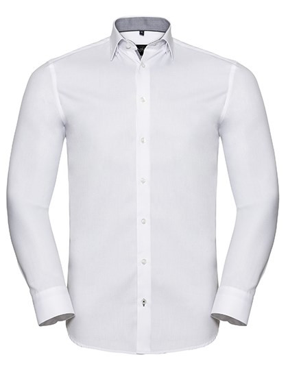 Russell Collection - Men´s L/S Tailored Contrast Herringbone Shirt