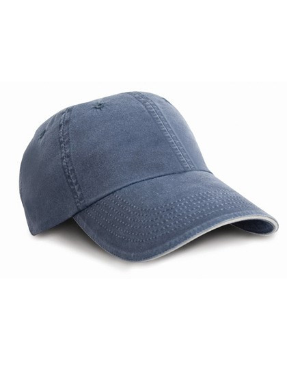 Result Headwear - Washed Fine Line Cotton Cap With Sandwich Peak