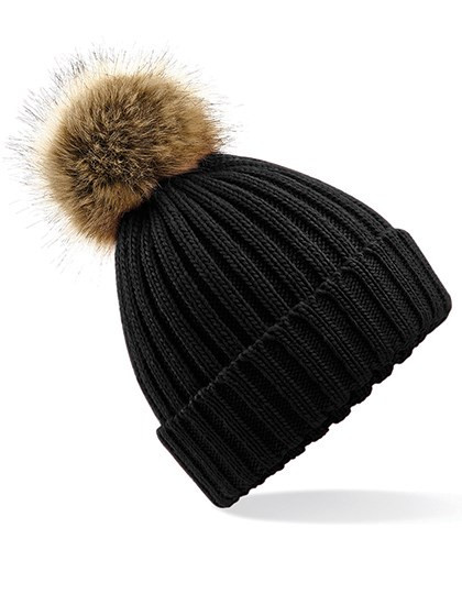 Beechfield - Faux Fur Pop Pom Chunky Beanie