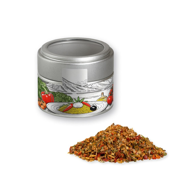 Gewürzmischung Mediterraner Veggie Mix, ca. 40g, Metalldose Mini mit Sichtfenster silber