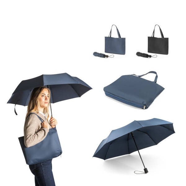 SKYLAR. 2-in-1-Regenschirm mit Einkaufstasche inklusive. Dieser ist aus recyceltem Polyester